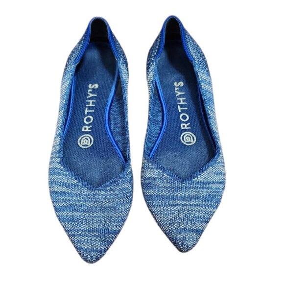 Rothy’s Pointed Toe Flats Blue Knit Sustainable Washable Comfort Shoes Size 7 - Picture 2 of 10